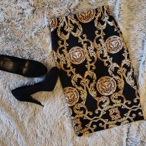 Black and Gold Stretch Pencil Skirt